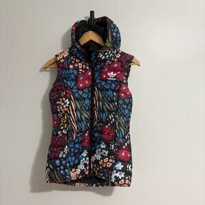 Adidas Originals Floral Puffer Vest Womens XS Hooded Quilted AOP Trefoil Jacket